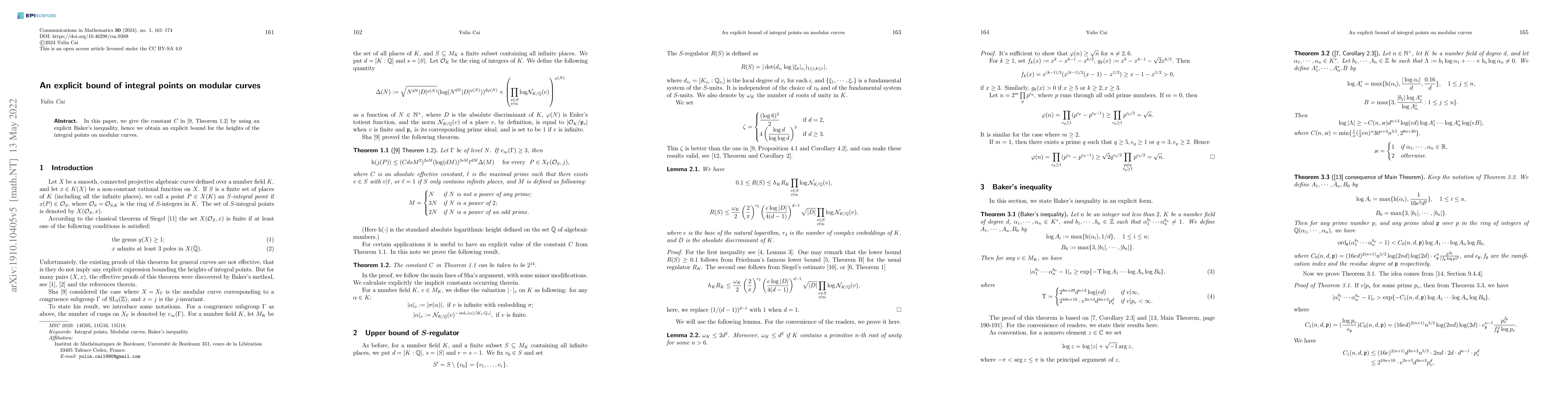 Thumbnail for An explicit bound for integral points on modular curves