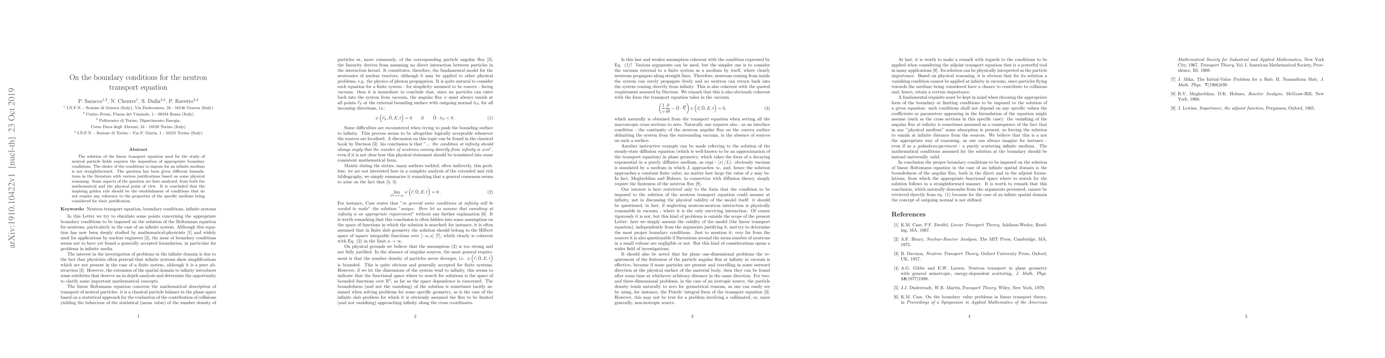 Thumbnail for On the boundary conditions for the neutron transport equation