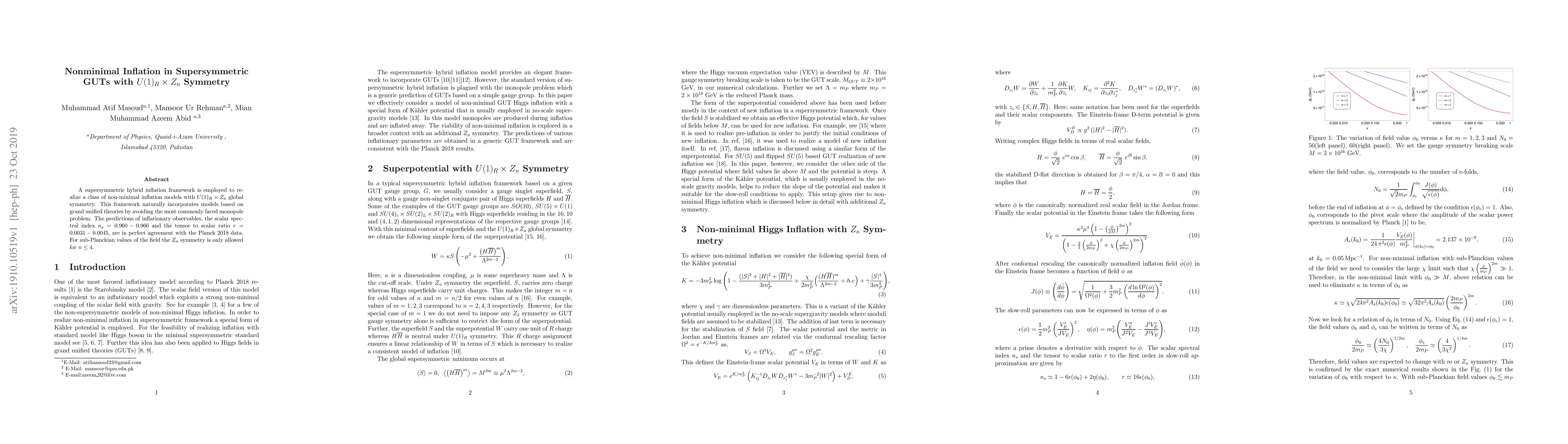 Thumbnail for Nonminimal Inflation in Supersymmetric GUTs with $U(1)_R \times Z_n$
  Symmetry