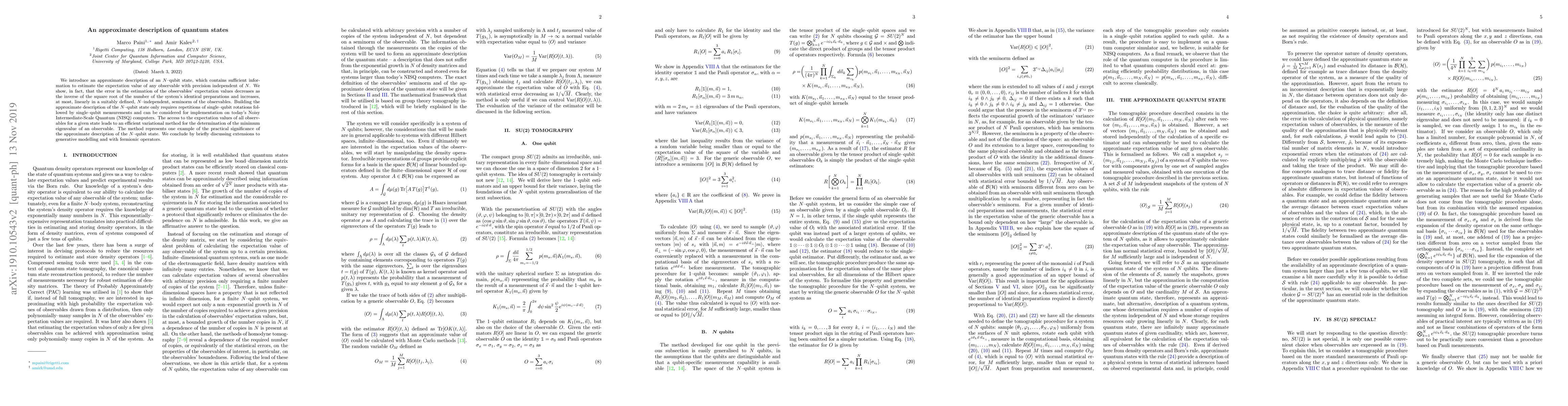 Thumbnail for An approximate description of quantum states