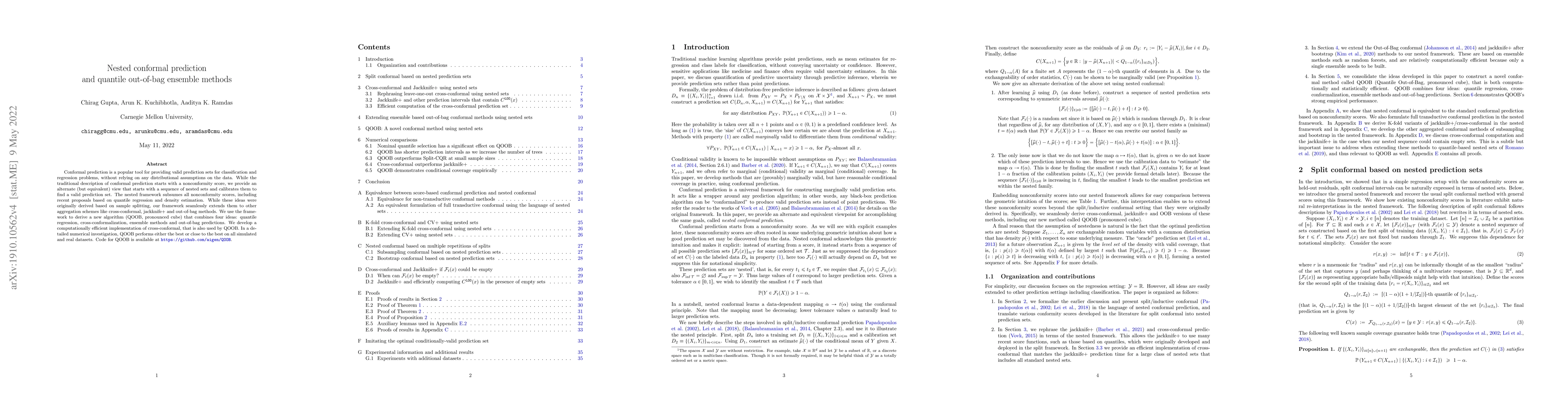 Thumbnail for Nested conformal prediction and quantile out-of-bag ensemble methods