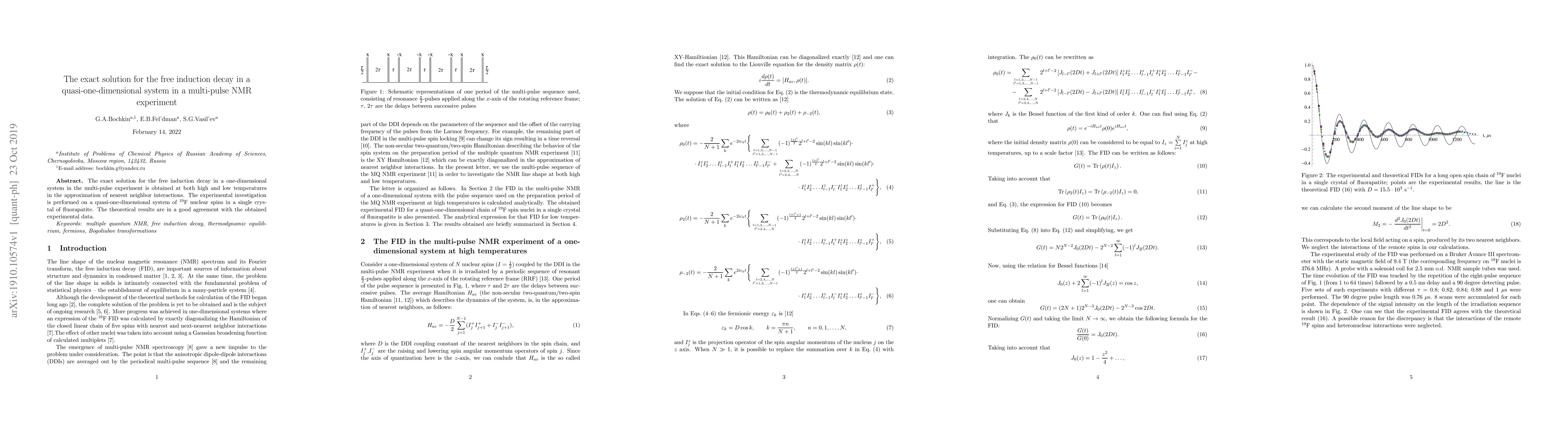 Thumbnail for The exact solution for the free induction decay in a
  quasi-one-dimensional system in a multi-pulse NMR experiment