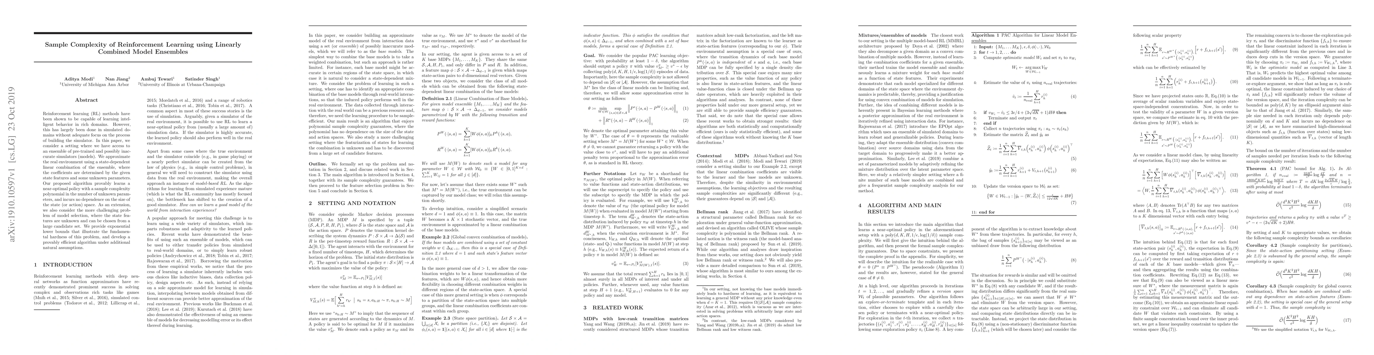 Thumbnail for Sample Complexity of Reinforcement Learning using Linearly Combined
  Model Ensembles