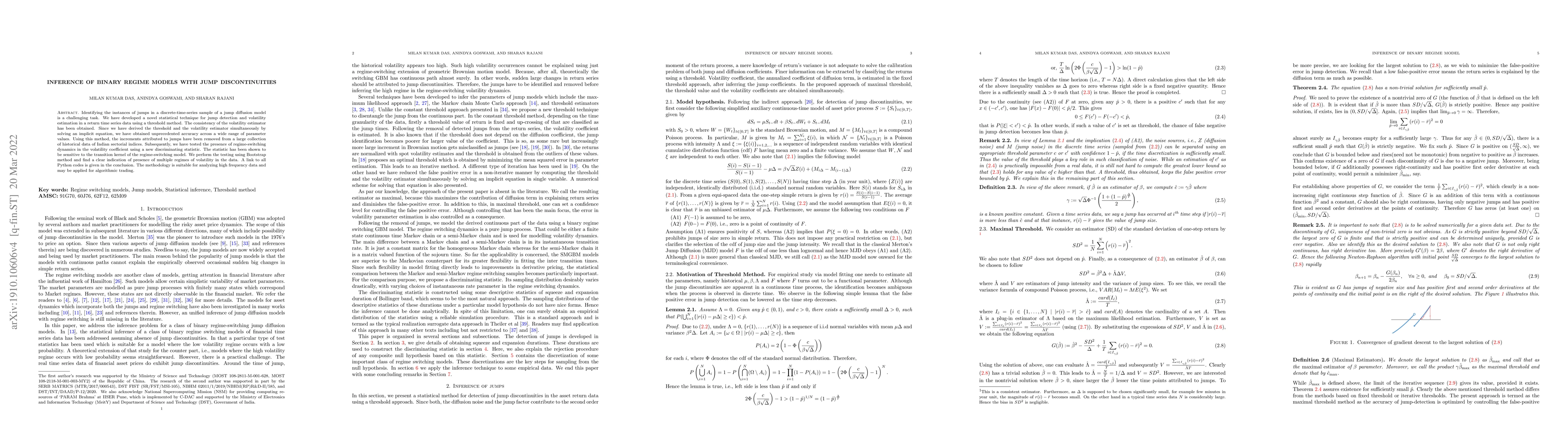 Thumbnail for Inference of Binary Regime Models with Jump Discontinuities
