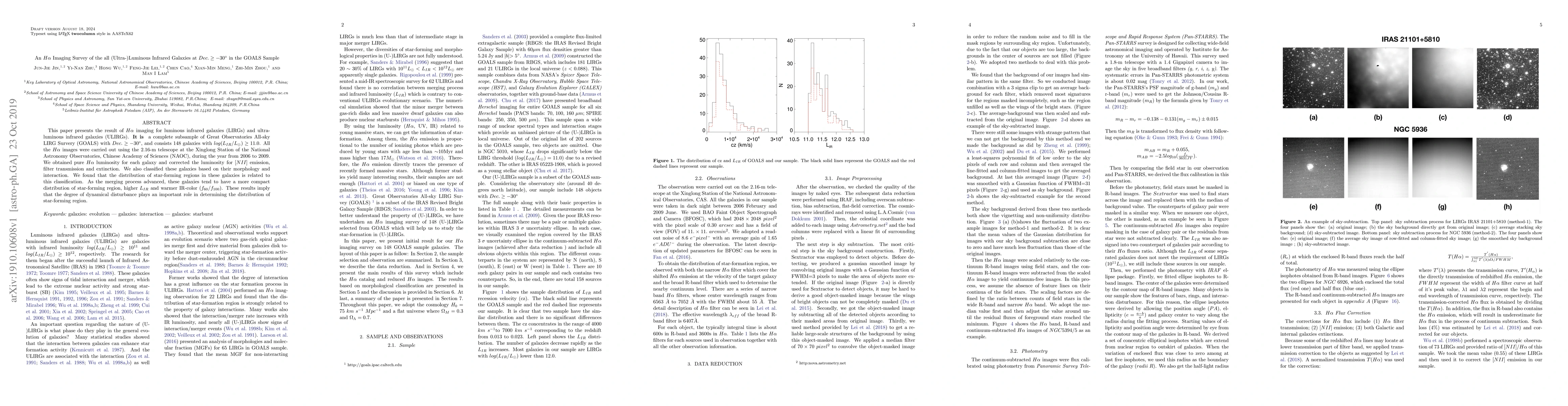 Thumbnail for An $H\alpha$ Imaging Survey of the all (Ultra-)Luminous Infrared
  Galaxies at $Dec. \ge -30^{\circ}$ in the GOALS Sample