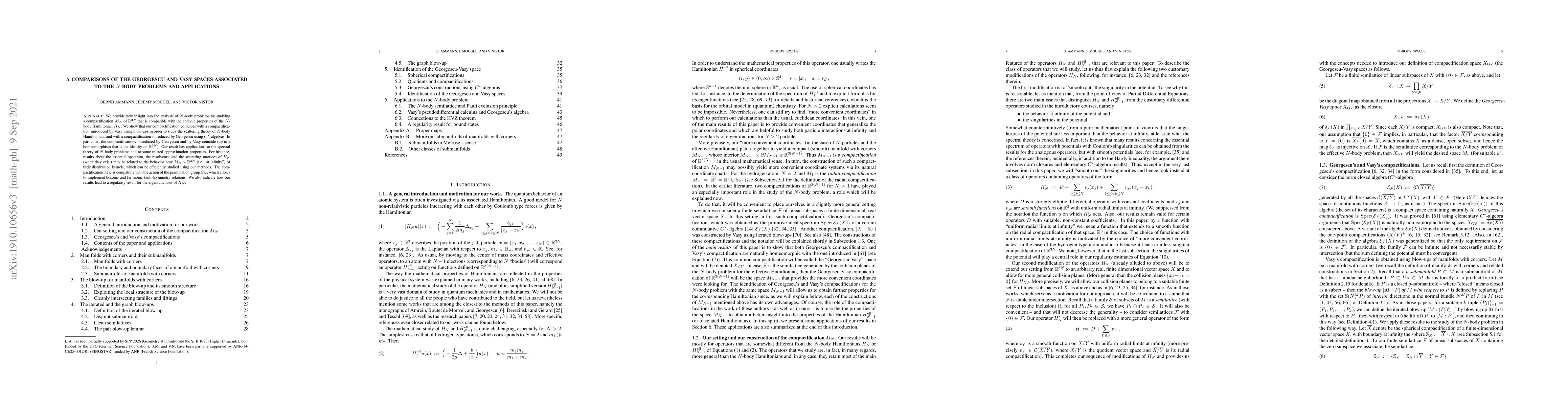 Thumbnail for A comparison of the Georgescu and Vasy spaces associated to the N-body
  problems and applications