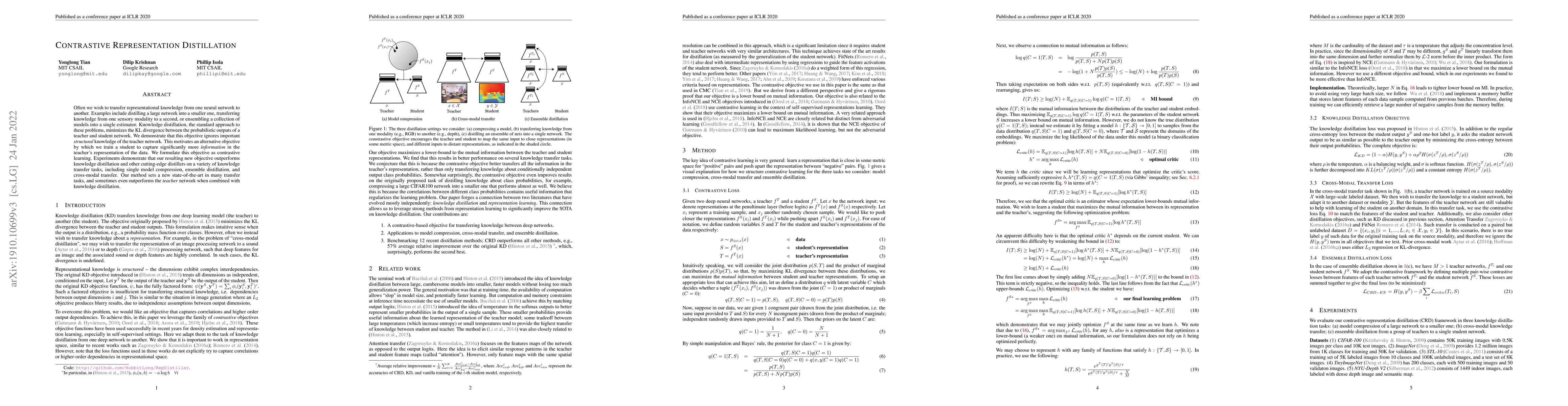 Thumbnail for Contrastive Representation Distillation