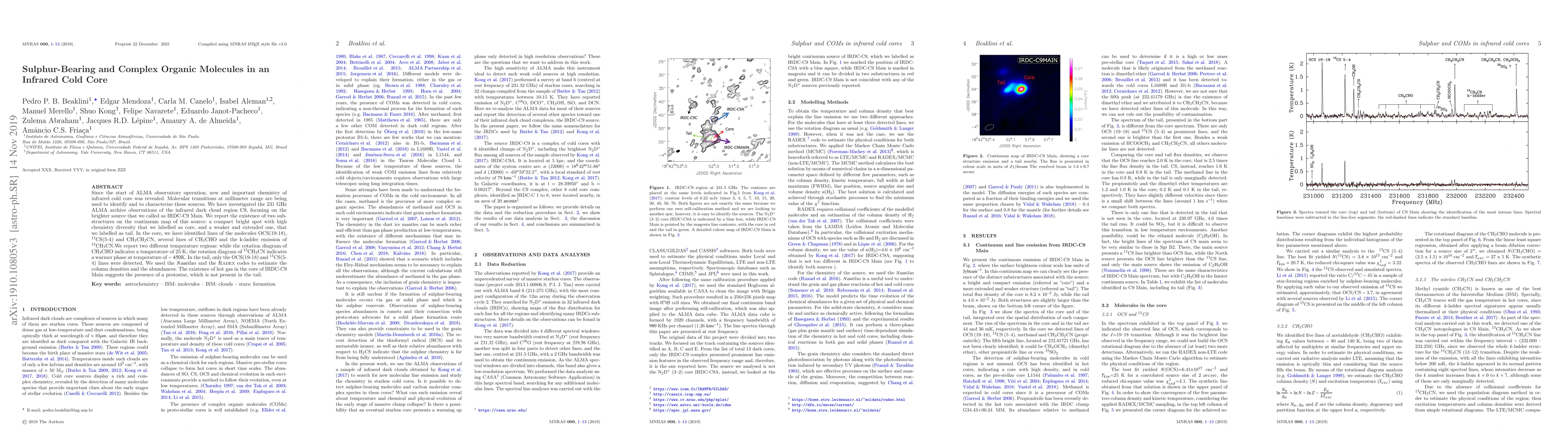 Thumbnail for Sulphur-Bearing and Complex Organic Molecules in an Infrared Cold Core