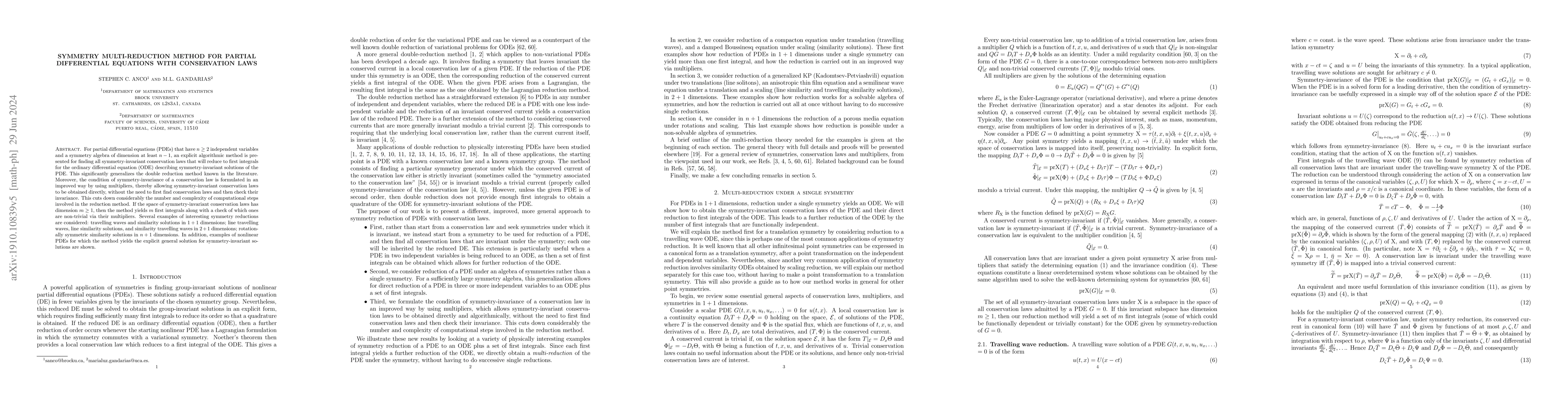 Thumbnail for Symmetry multi-reduction method for partial differential equations with
  conservation laws