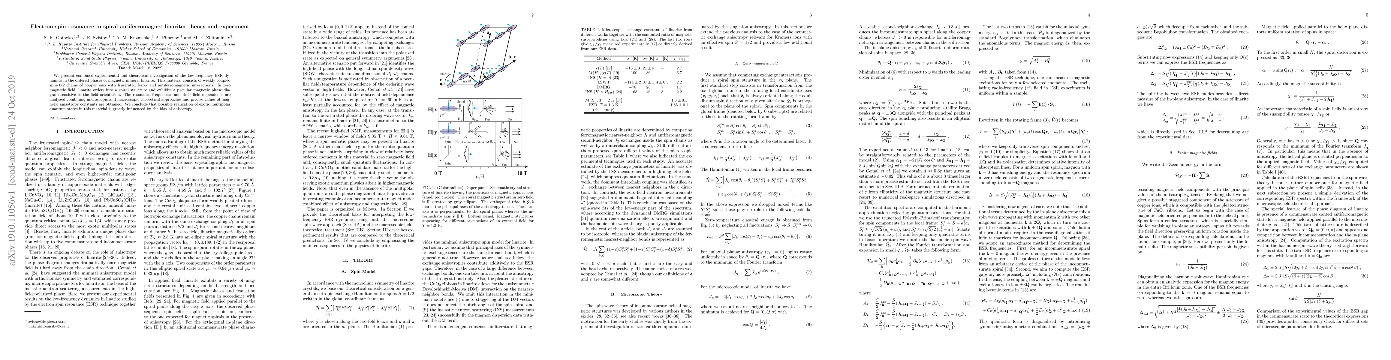 Thumbnail for Electron spin resonance in spiral antiferromagnet linarite: theory and
  experiment