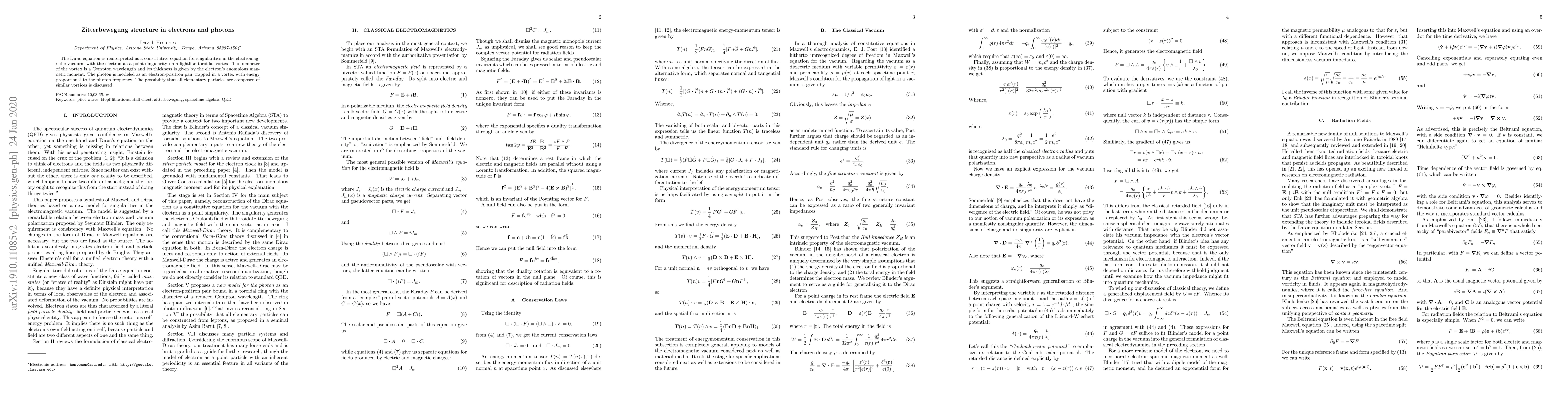 Thumbnail for Zitterbewegung structure in electrons and photons