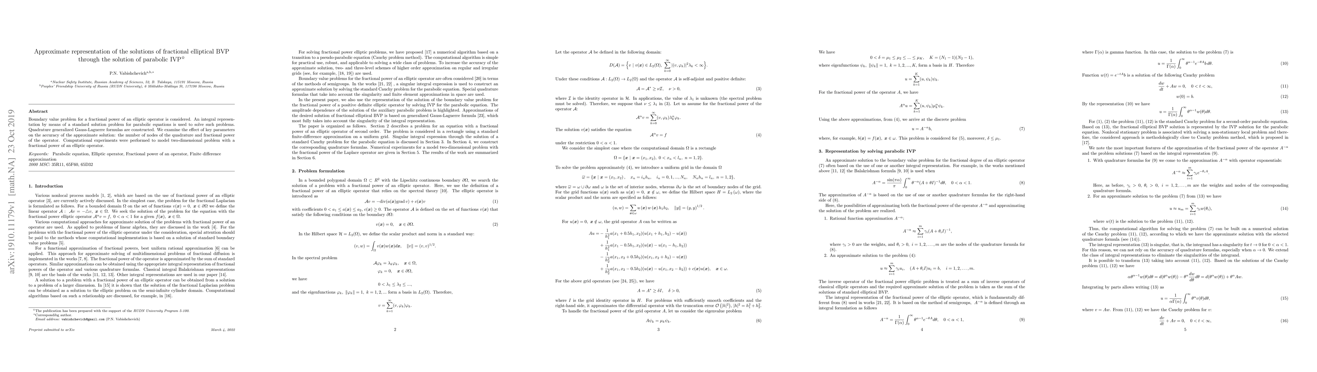 Thumbnail for Approximate representation of the solutions of fractional elliptical BVP
  through the solution of parabolic IVP