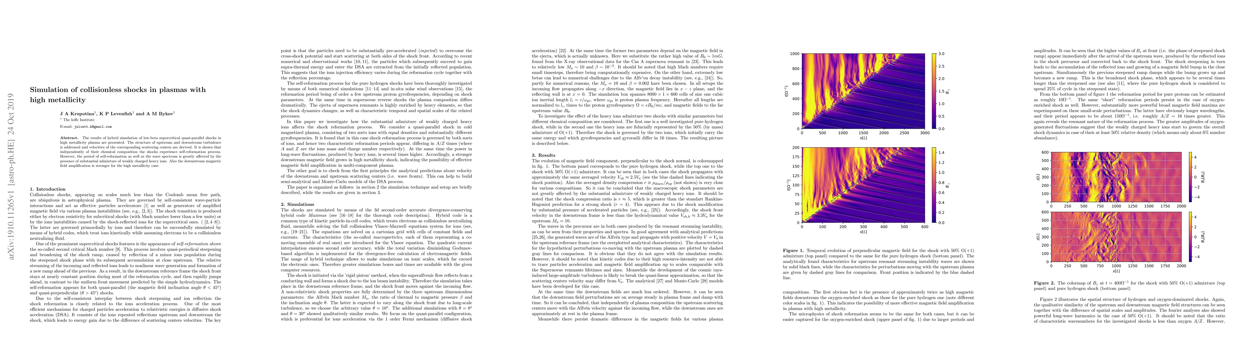 Thumbnail for Simulation of collisionless shocks in plasmas with high metallicity