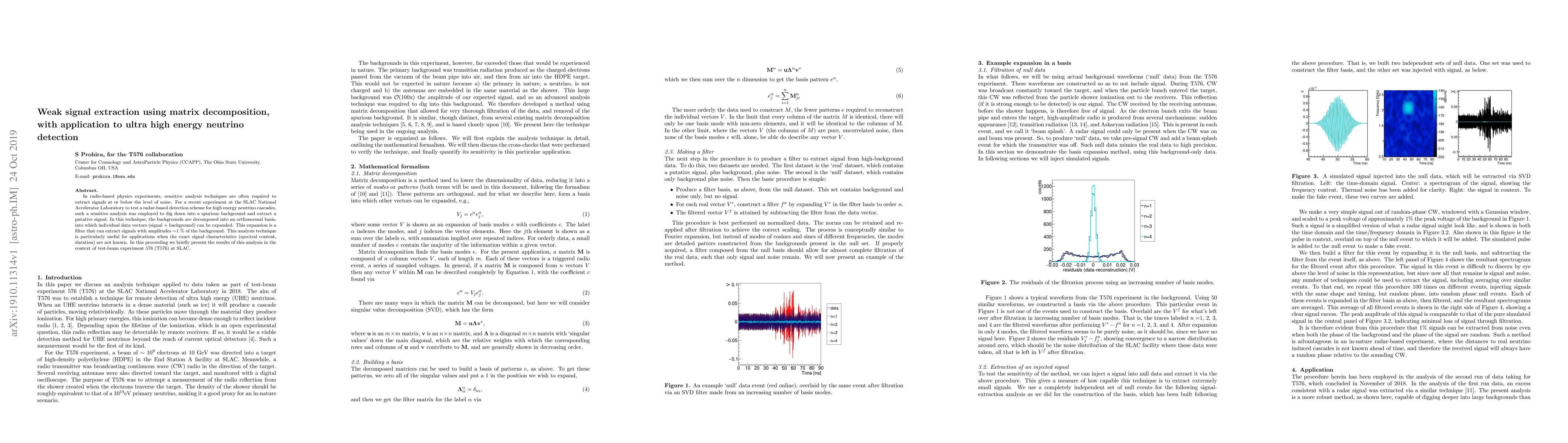 Thumbnail for Weak signal extraction using matrix decomposition, with application to
  ultra high energy neutrino detection