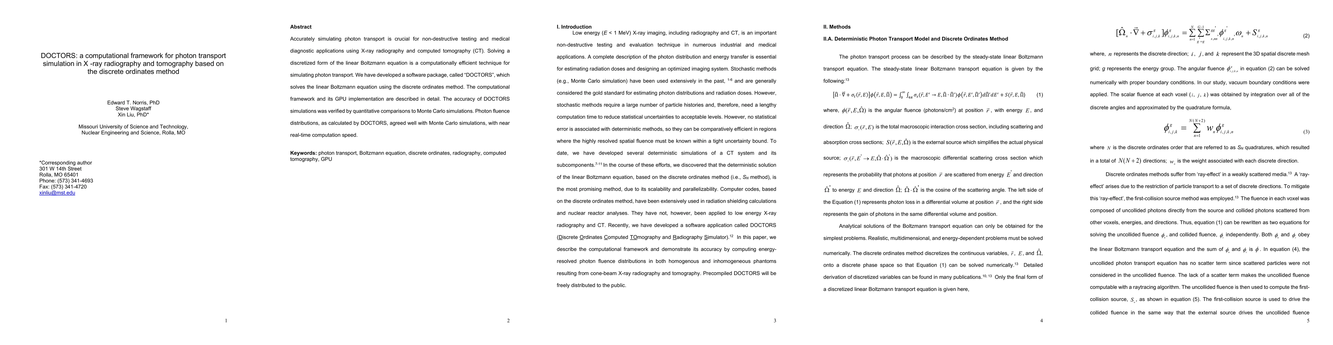 Thumbnail for DOCTORS: a computational framework for photon transport simulation in X
  -ray radiography and tomography based on the discrete ordinates method