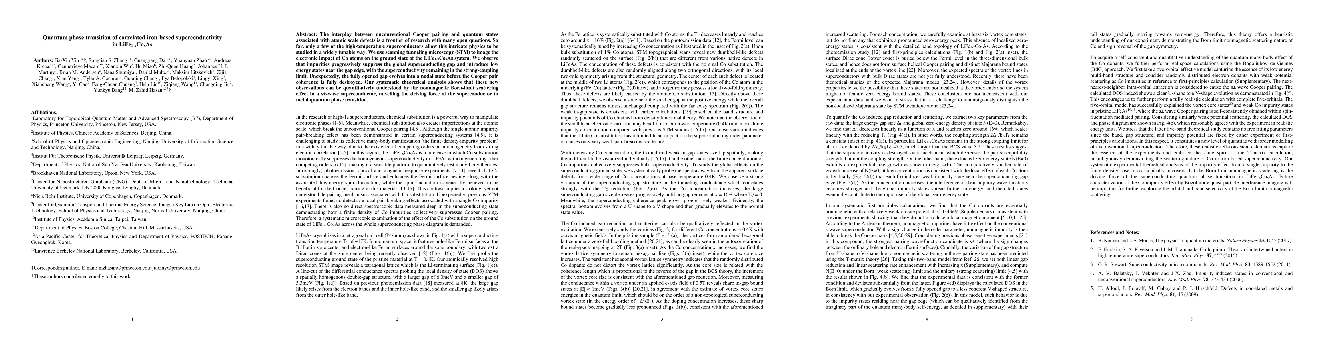 Thumbnail for Quantum phase transition of correlated iron-based superconductivity in
  LiFe$_{1-x}$Co$_x$As
