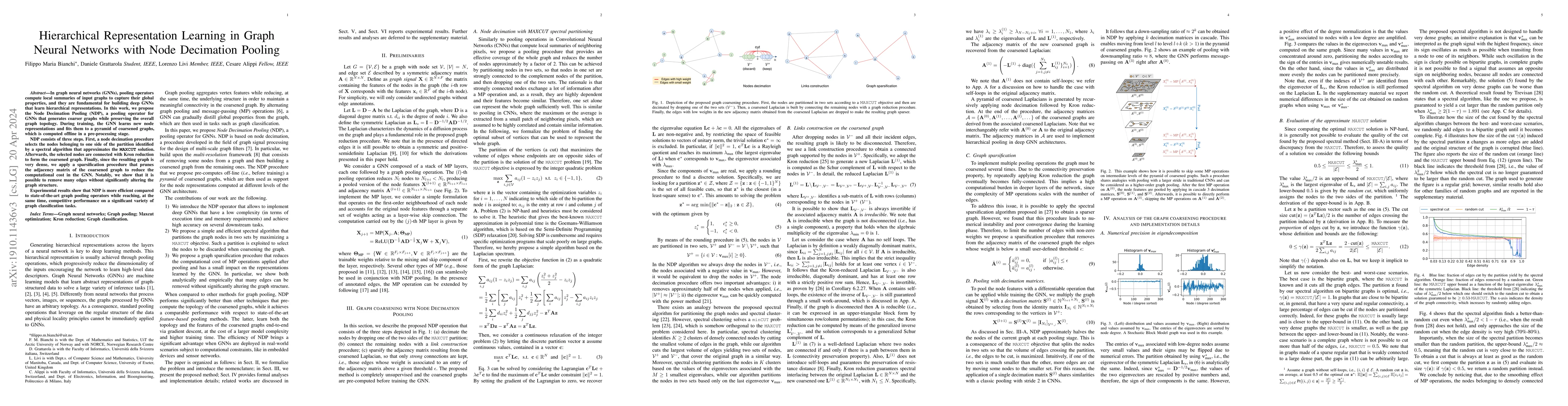 Thumbnail for Hierarchical Representation Learning in Graph Neural Networks with Node
  Decimation Pooling