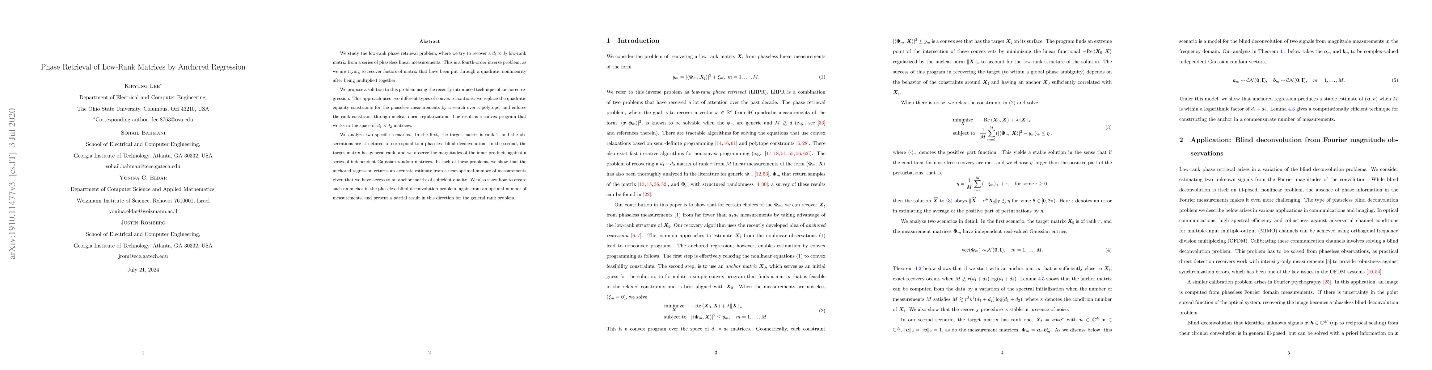 Thumbnail for Phase Retrieval of Low-Rank Matrices by Anchored Regression
