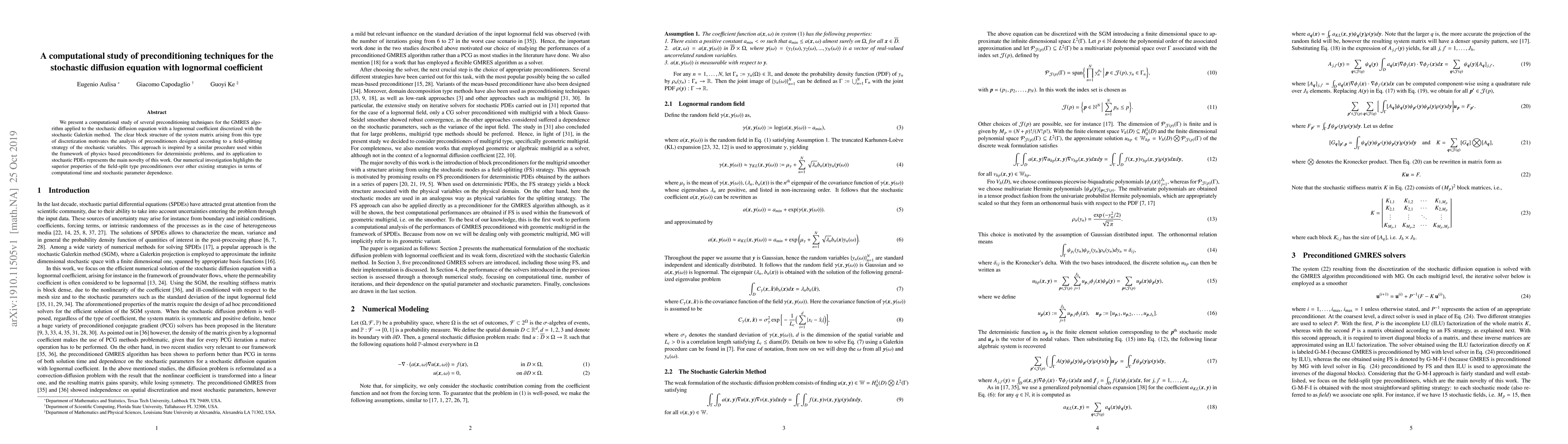 Thumbnail for A computational study of preconditioning techniques for the stochastic
  diffusion equation with lognormal coefficient