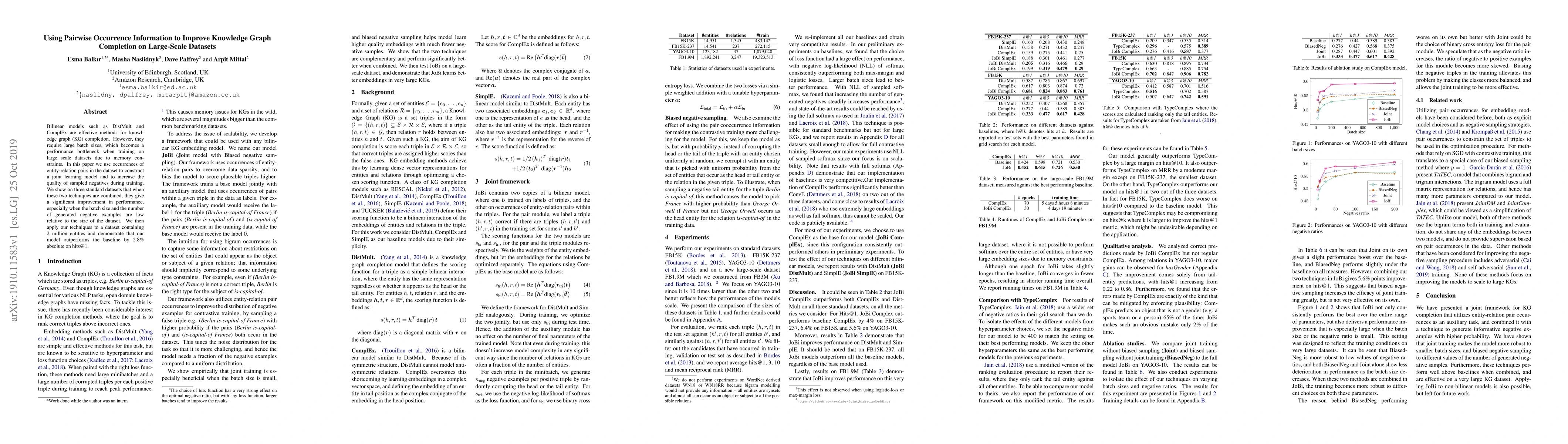 Thumbnail for Using Pairwise Occurrence Information to Improve Knowledge Graph
  Completion on Large-Scale Datasets