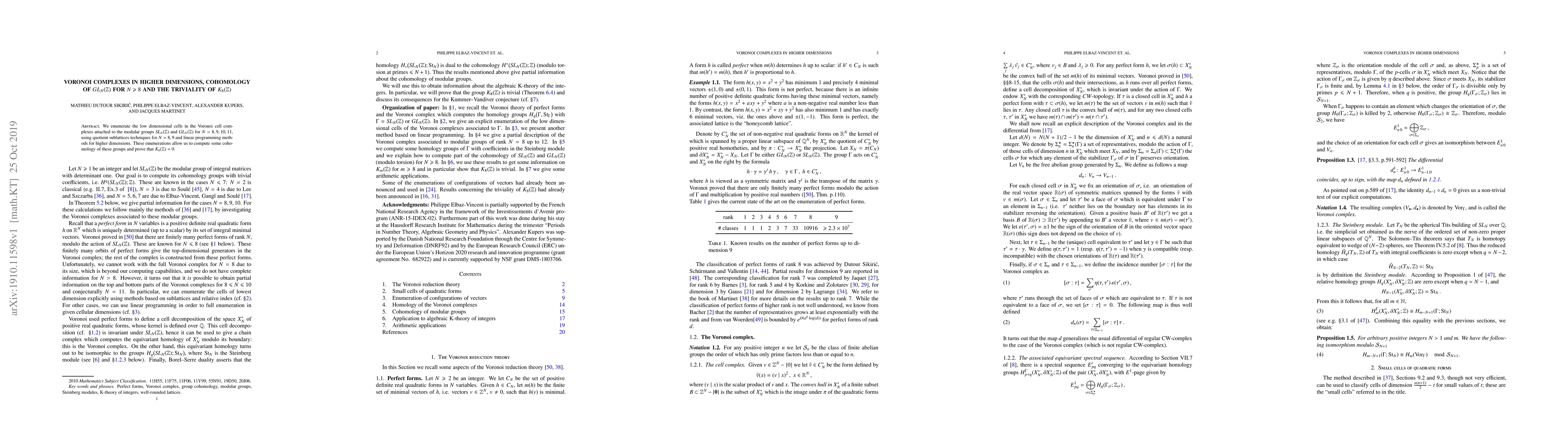 Thumbnail for Voronoi complexes in higher dimensions, cohomology of $GL_N(Z)$ for
  $N\geq 8$ and the triviality of $K_8(Z)$