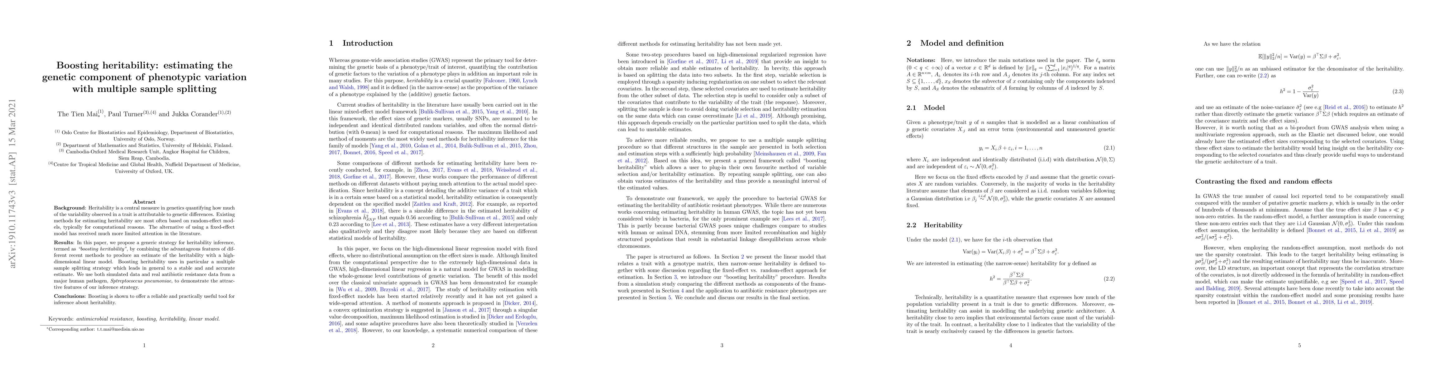 Thumbnail for Boosting heritability: estimating the genetic component of phenotypic
  variation with multiple sample splitting