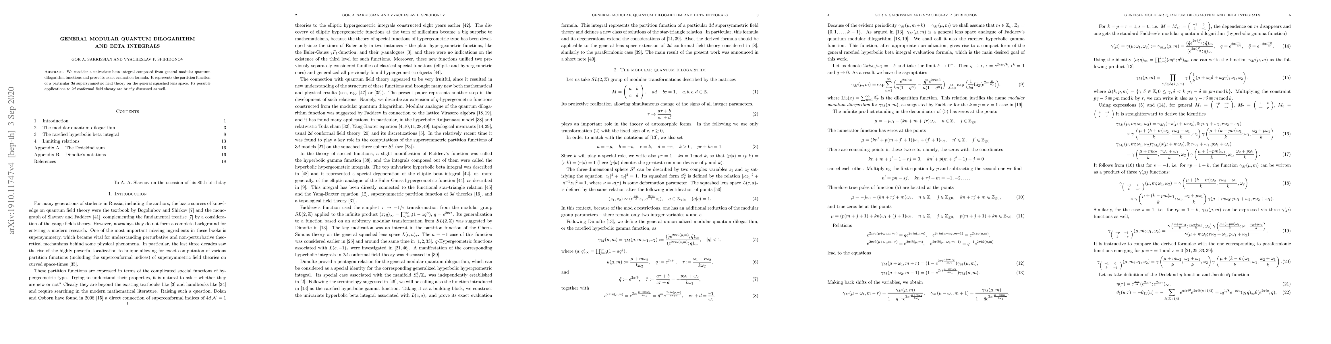 Thumbnail for General modular quantum dilogarithm and beta integrals