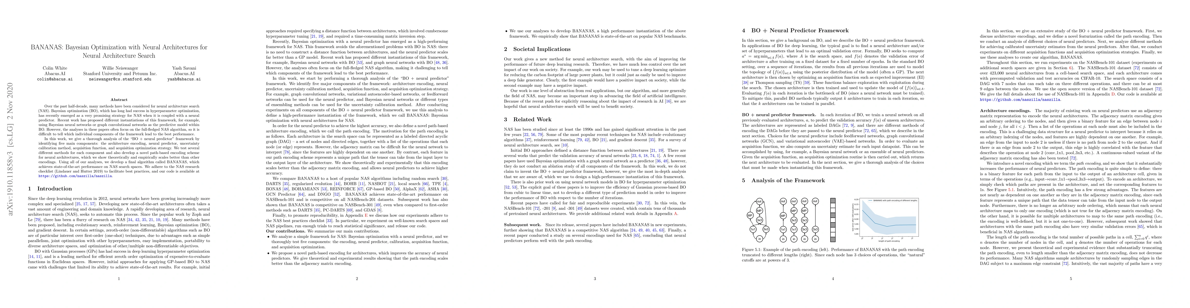 Thumbnail for BANANAS: Bayesian Optimization with Neural Architectures for Neural
  Architecture Search