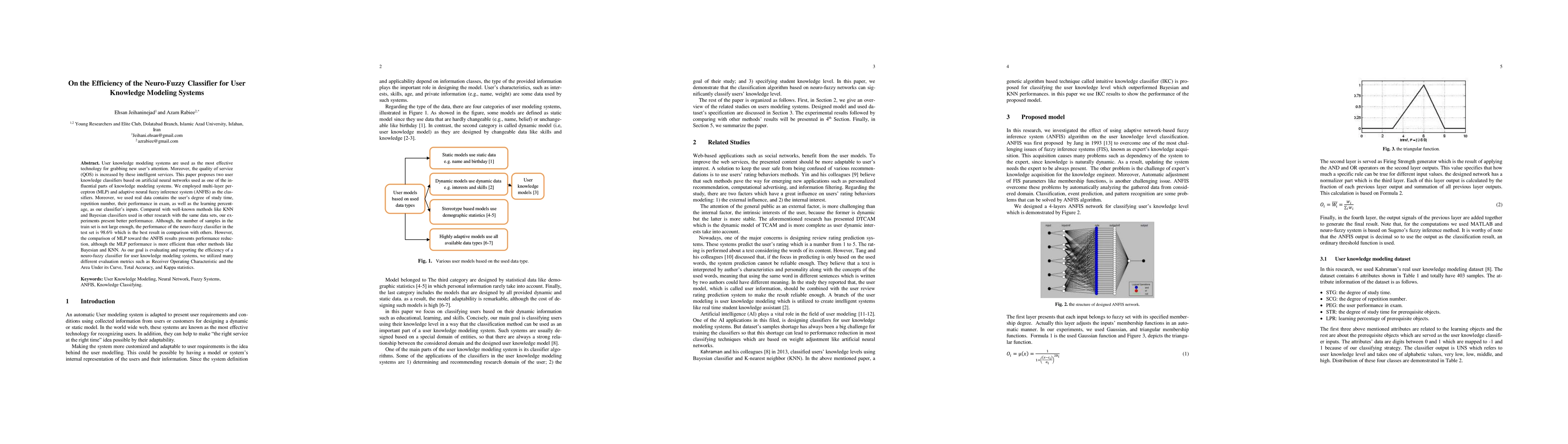 Thumbnail for On the Efficiency of the Neuro-Fuzzy Classifier for User Knowledge
  Modeling Systems