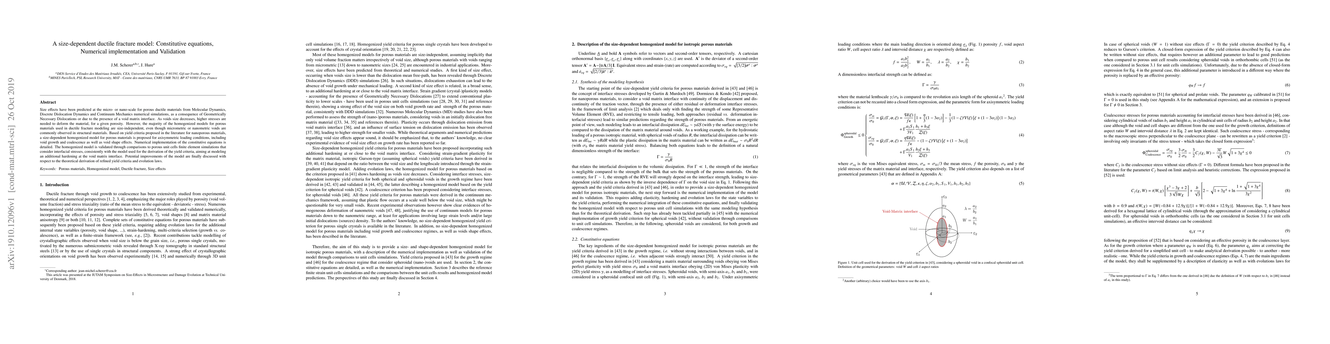 Thumbnail for A size-dependent ductile fracture model: Constitutive equations,
  Numerical implementation and Validation