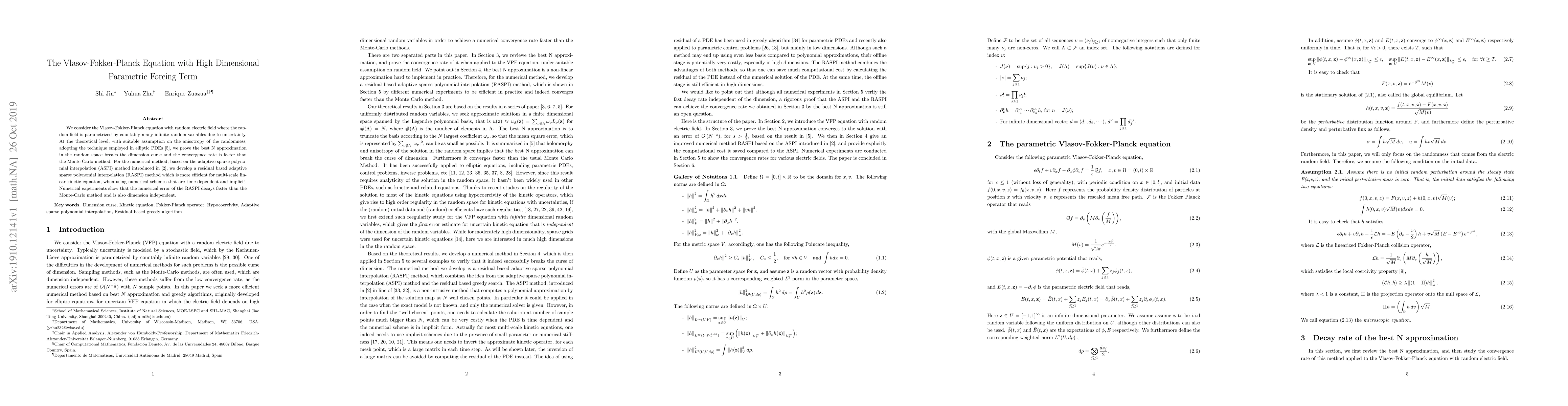 Thumbnail for The Vlasov-Fokker-Planck Equation with High Dimensional Parametric
  Forcing Term