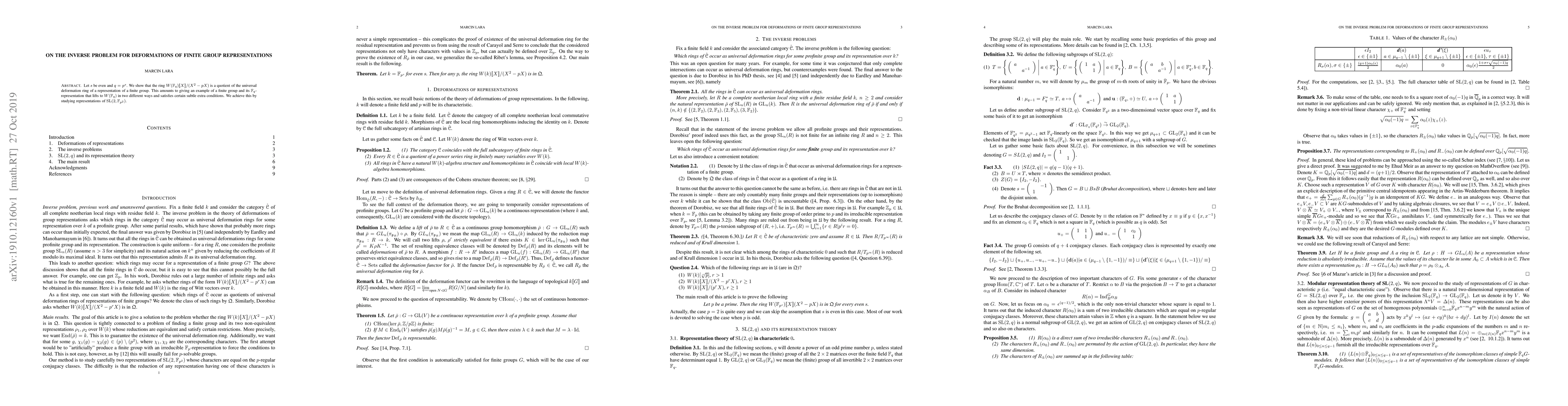 Thumbnail for On the inverse problem for deformations of finite group representations