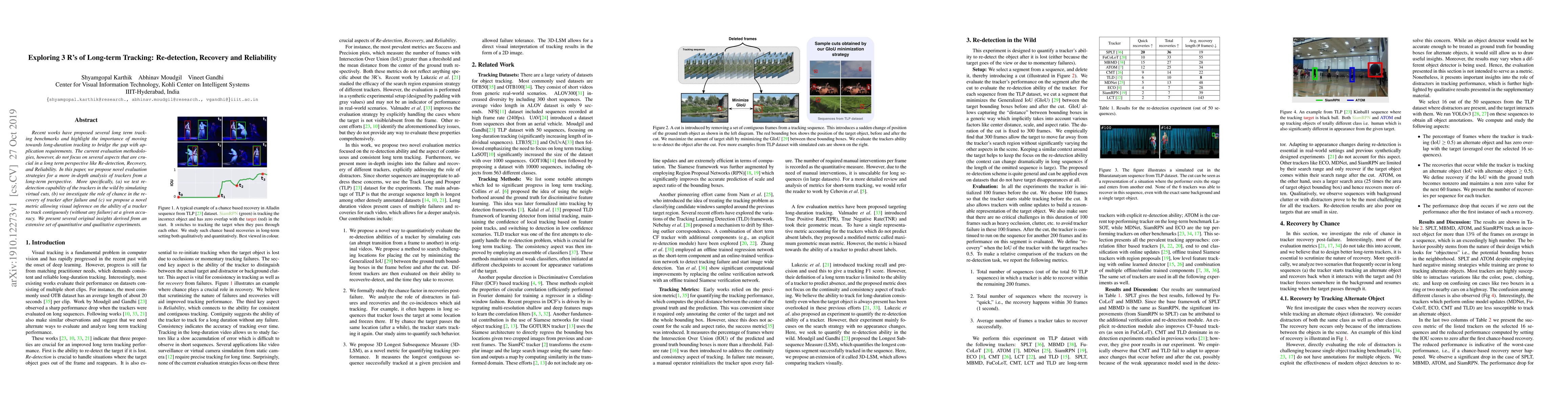 Thumbnail for Exploring 3 R's of Long-term Tracking: Re-detection, Recovery and
  Reliability
