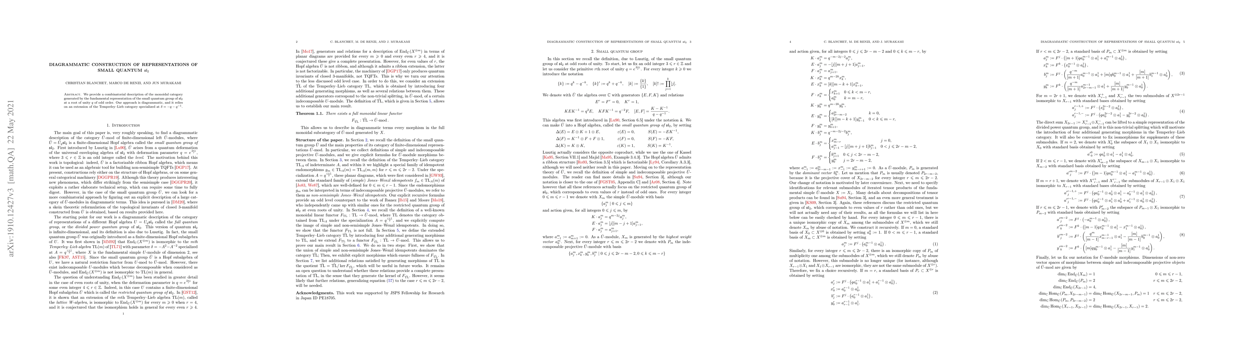 Thumbnail for Diagrammatic Construction of Representations of Small Quantum
  $\mathfrak{sl}_2$