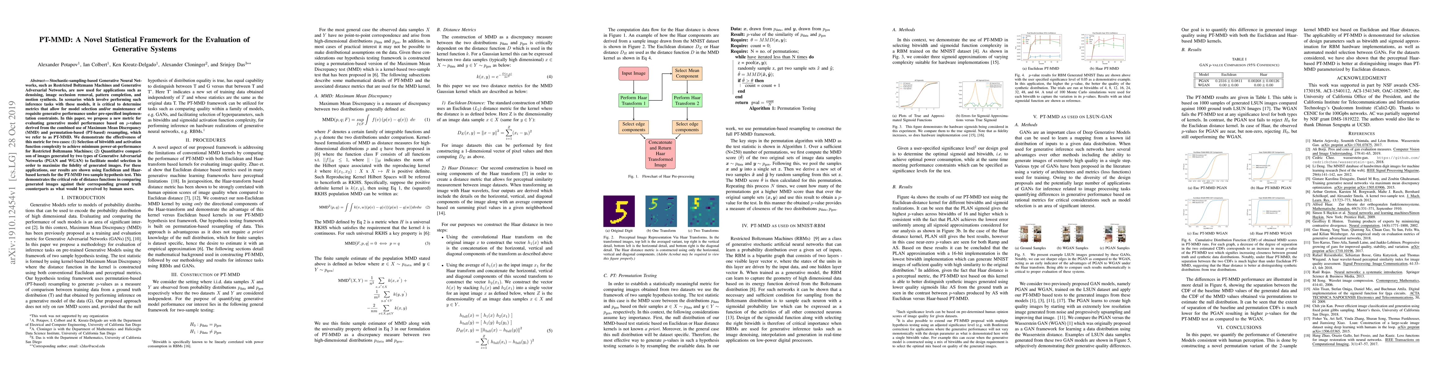Thumbnail for PT-MMD: A Novel Statistical Framework for the Evaluation of Generative
  Systems