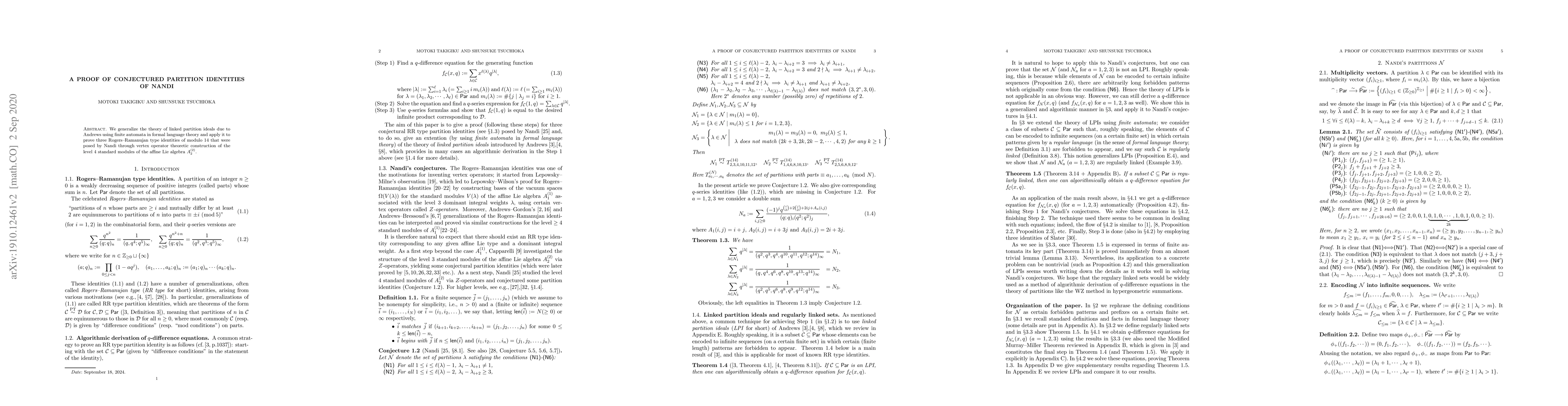 Thumbnail for A proof of conjectured partition identities of Nandi