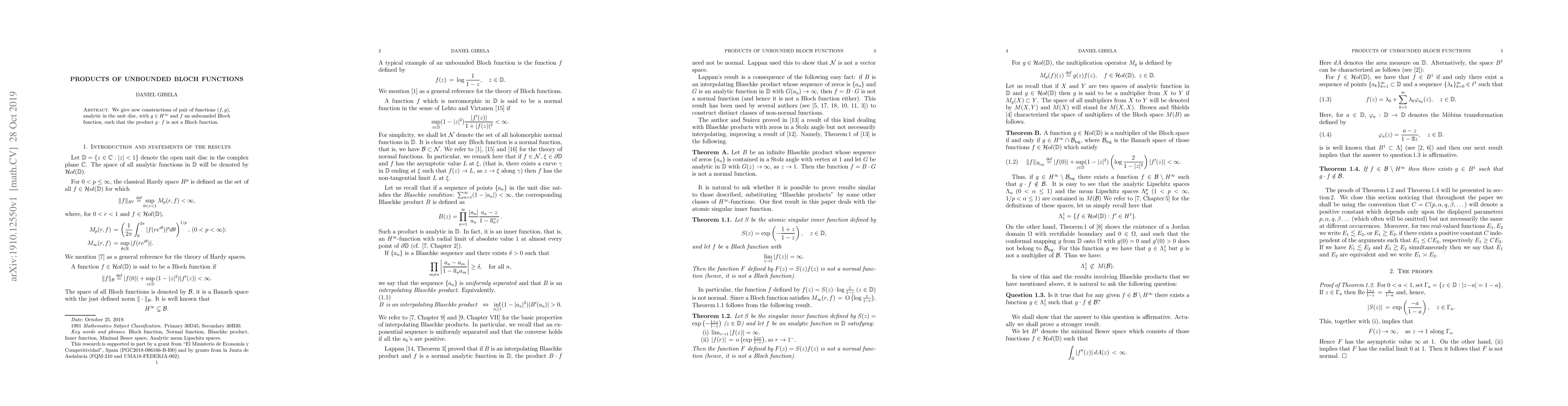 Thumbnail for Products of unbounded Bloch functions