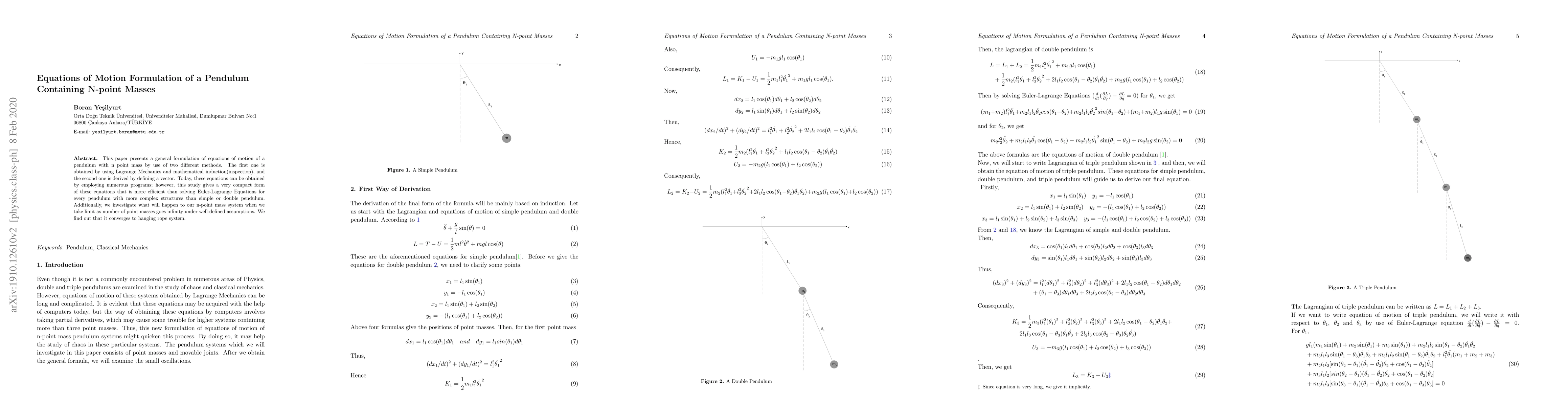 Thumbnail for Equations of Motion Formulation of a Pendulum Containing N-point Masses