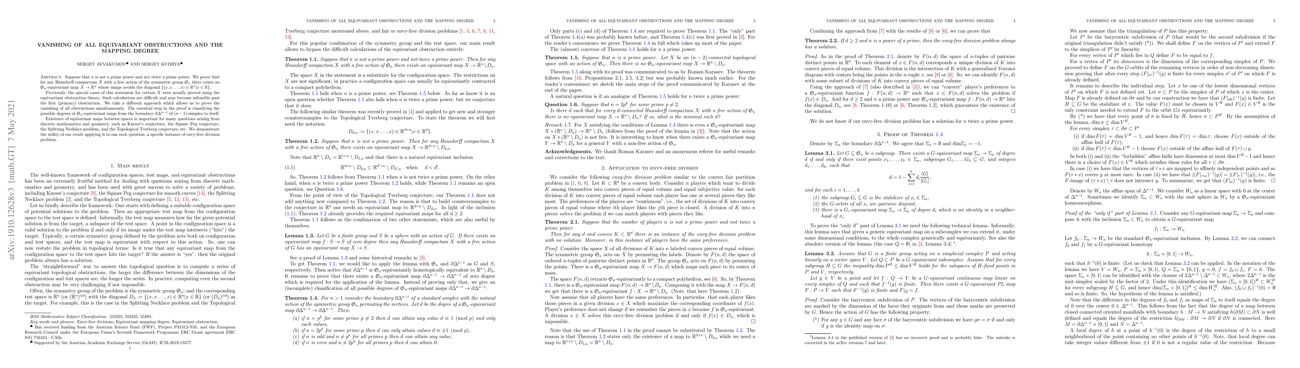 Thumbnail for Vanishing of all equivariant obstructions and the mapping degree