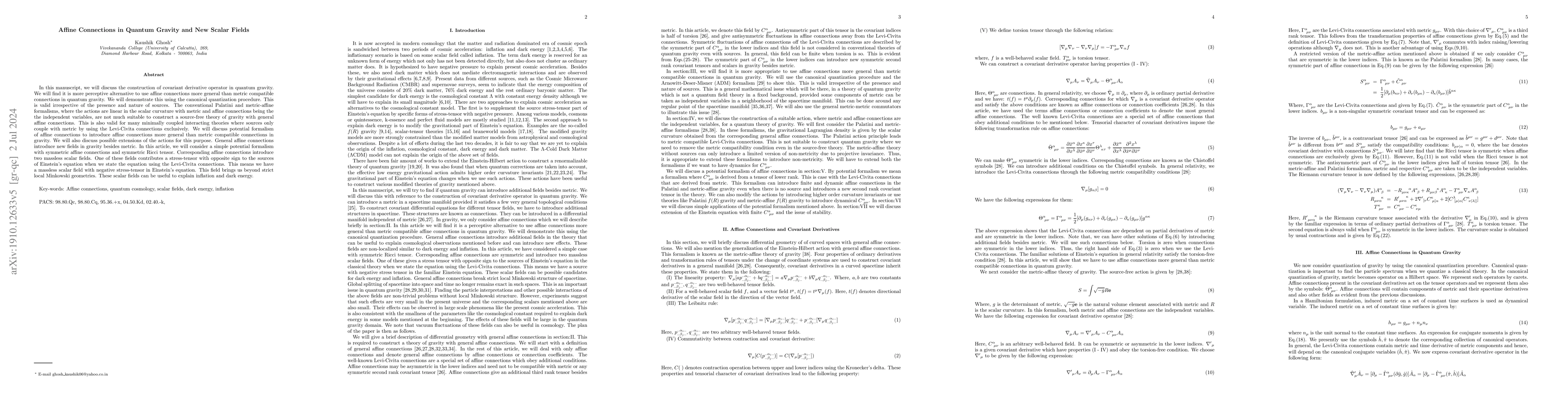 Thumbnail for Affine Connections in Quantum Gravity and New Scalar Fields