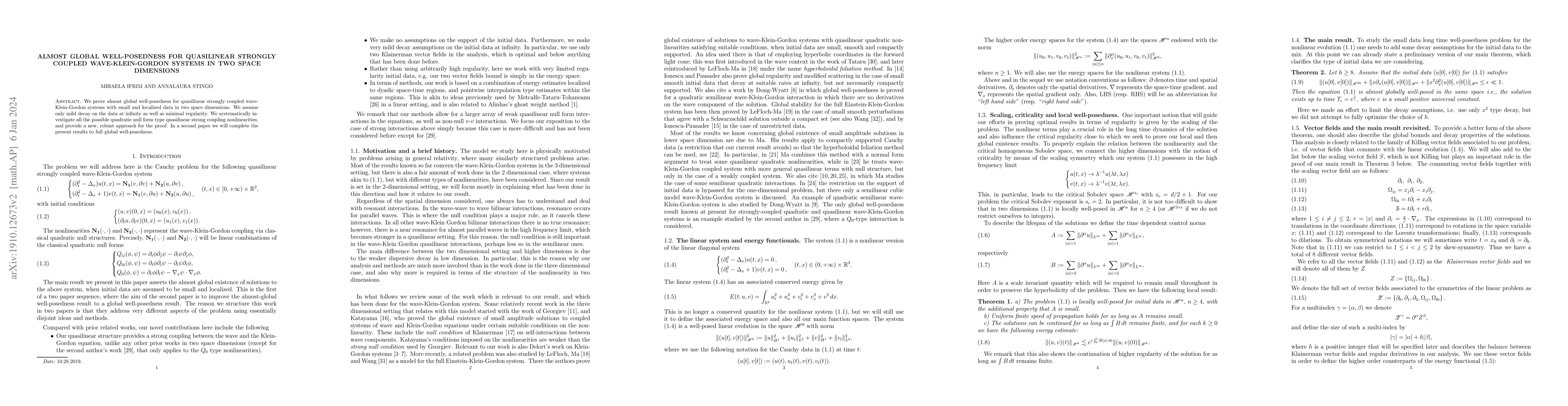 Thumbnail for Almost global well-posedness for quasilinear strongly coupled
  wave-Klein-Gordon systems in two space dimensions