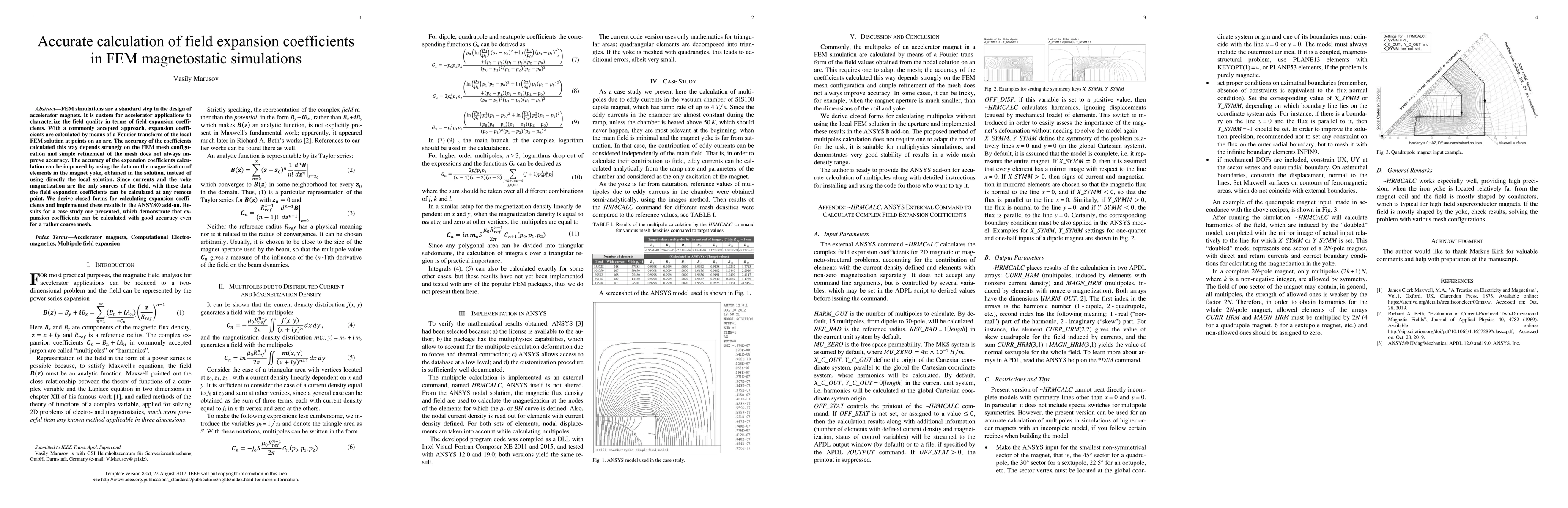Thumbnail for Accurate calculation of field expansion coefficients in FEM
  magnetostatic simulations