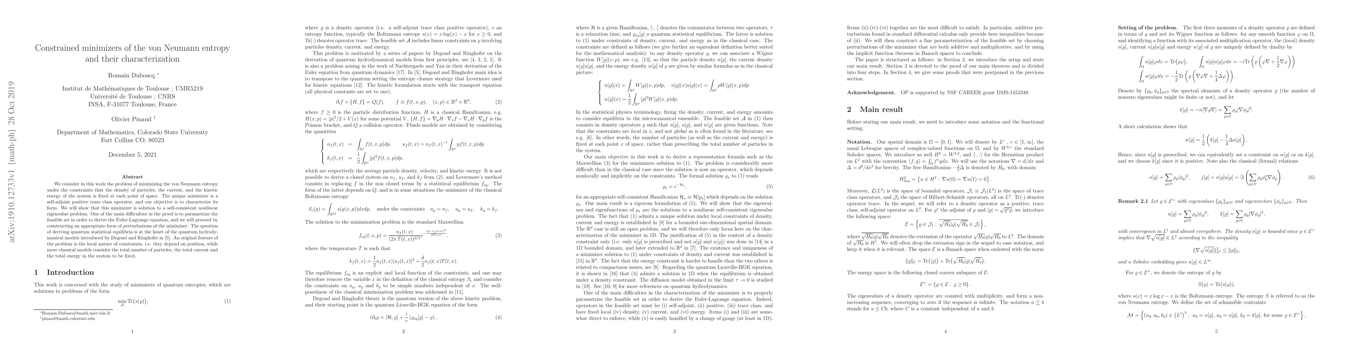 Thumbnail for Constrained minimizers of the von Neumann entropy and their
  characterization