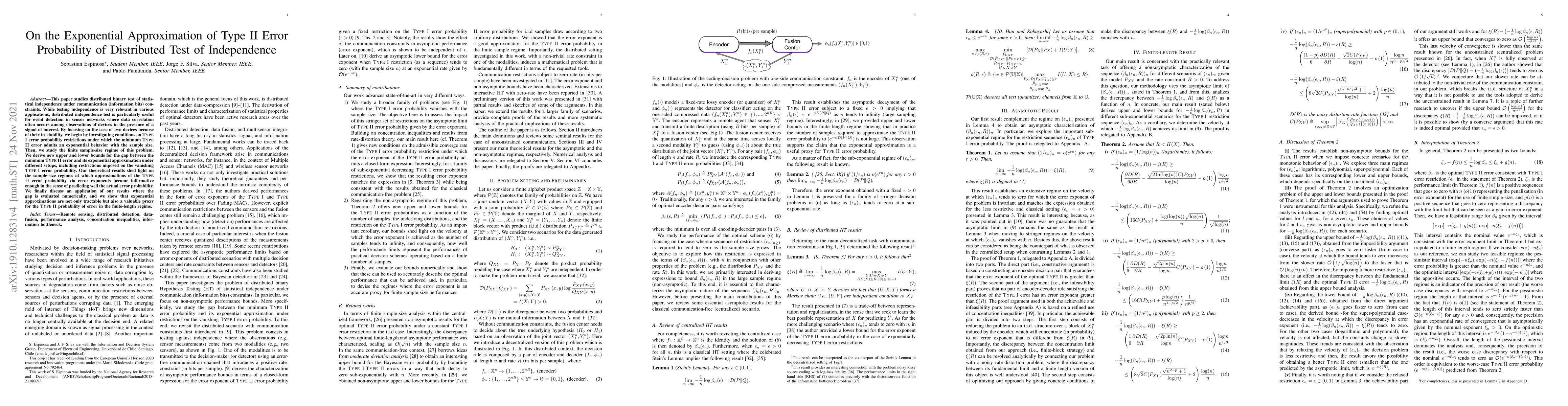 Thumbnail for On the Exponential Approximation of Type II Error Probability of
  Distributed Test of Independence