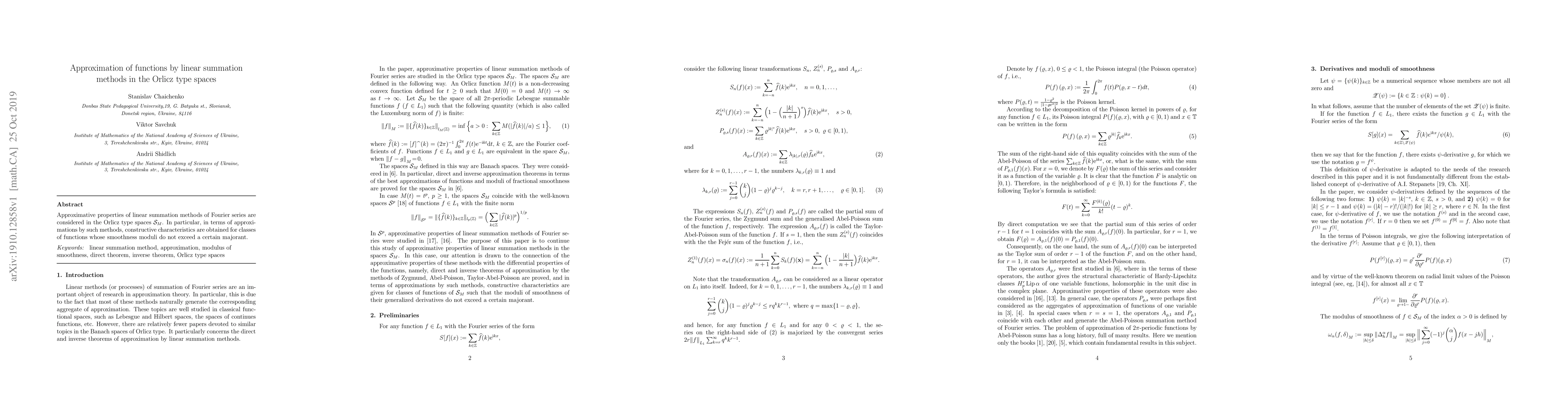 Thumbnail for Approximation of functions by linear summation methods in the Orlicz
  type spaces