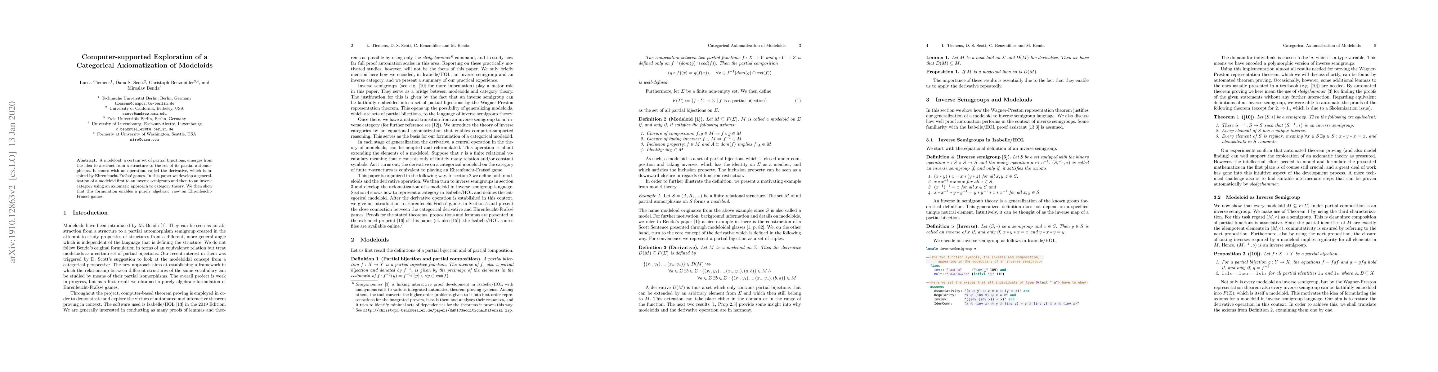 Thumbnail for Computer-supported Exploration of a Categorical Axiomatization of
  Modeloids