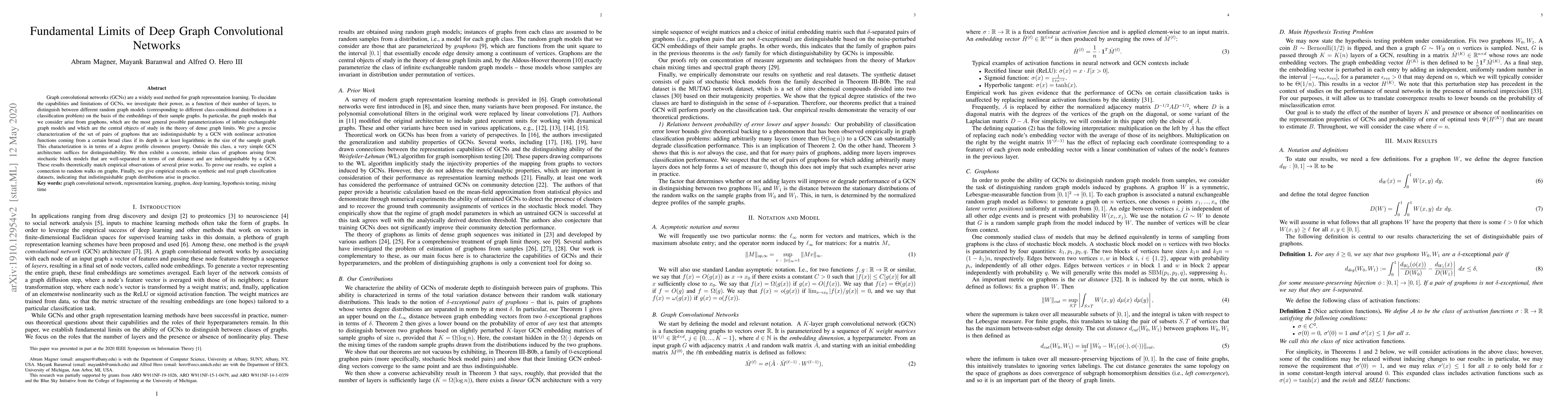 Thumbnail for Fundamental Limits of Deep Graph Convolutional Networks