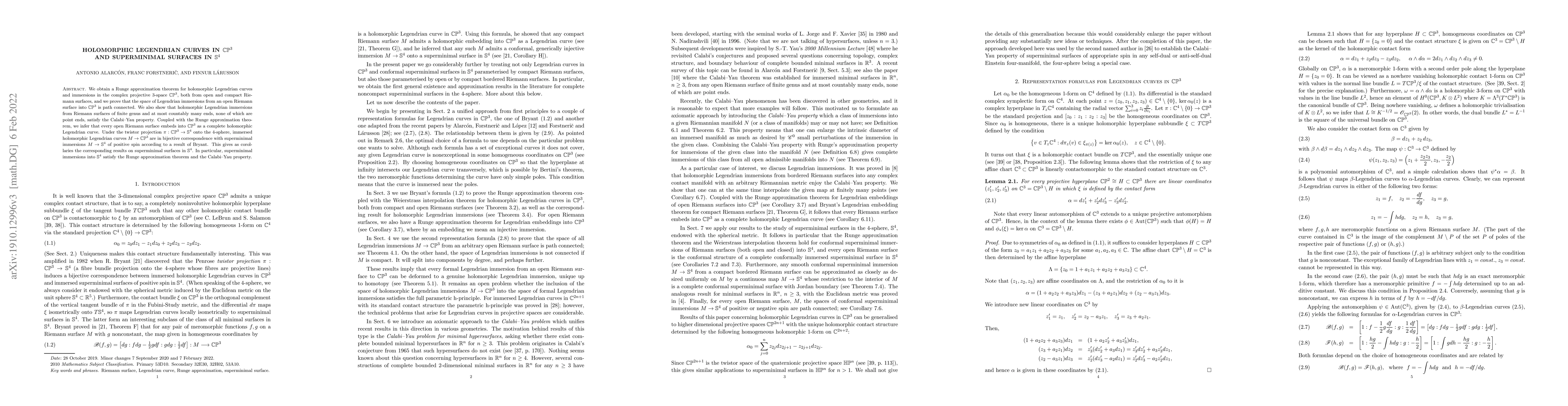 Thumbnail for Holomorphic Legendrian curves in $\mathbb{CP}^3$ and superminimal
  surfaces in $\mathbb S^4$