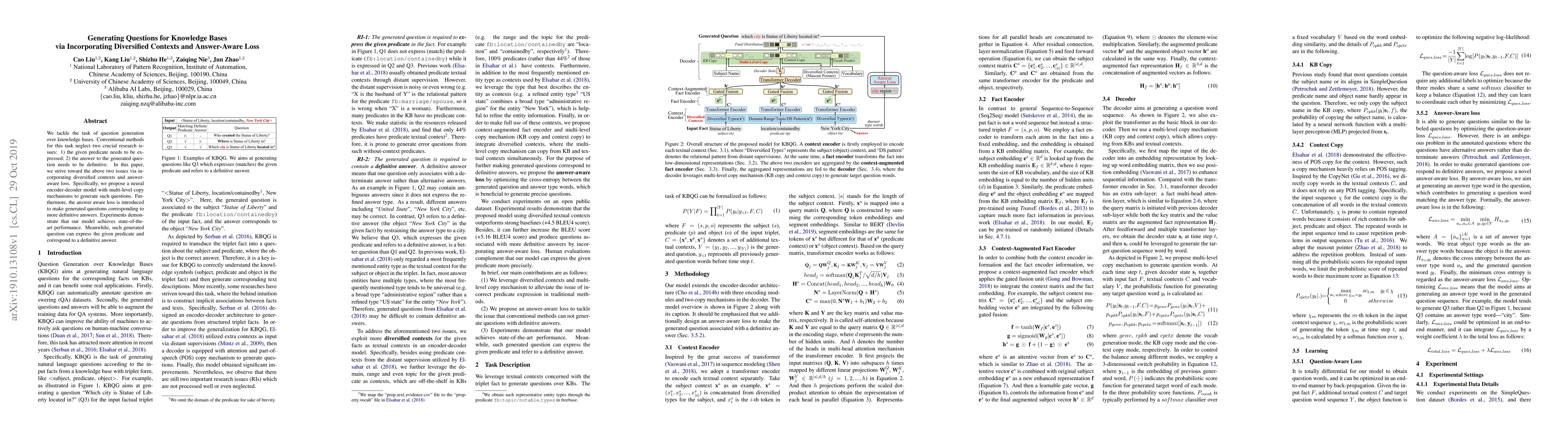 Thumbnail for Generating Questions for Knowledge Bases via Incorporating Diversified
  Contexts and Answer-Aware Loss