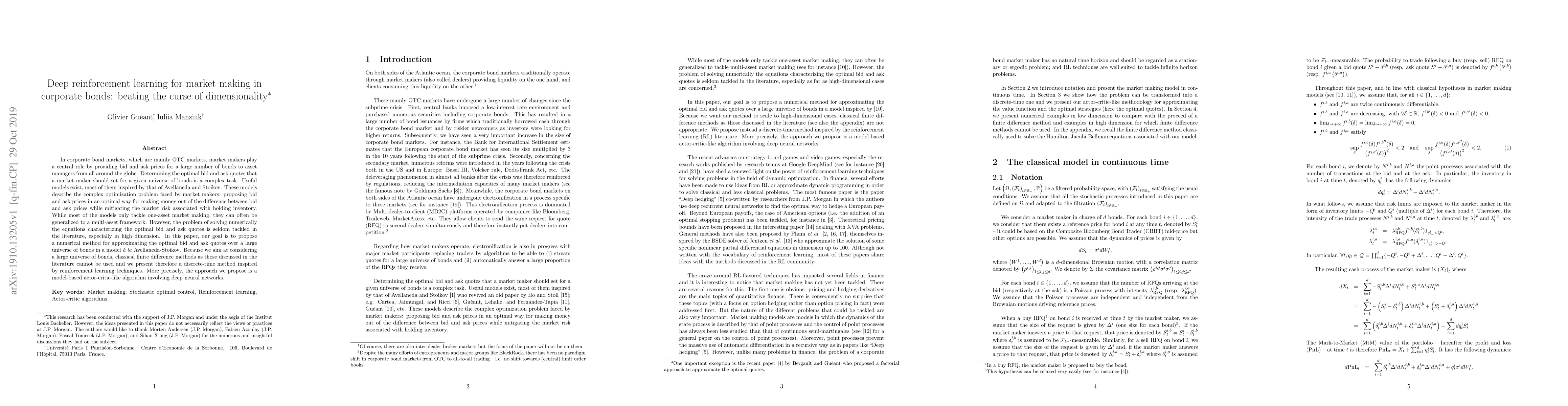 Thumbnail for Deep reinforcement learning for market making in corporate bonds:
  beating the curse of dimensionality